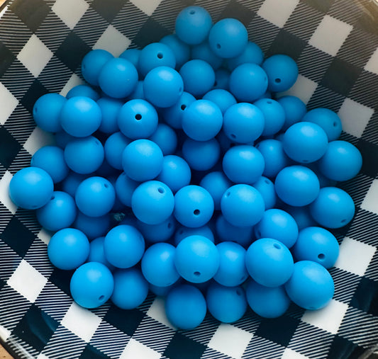 15mm Medium Blue silicone beads (wholesale) PACK OF 10