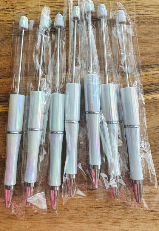 Holographic white plastic pens (wholesale)