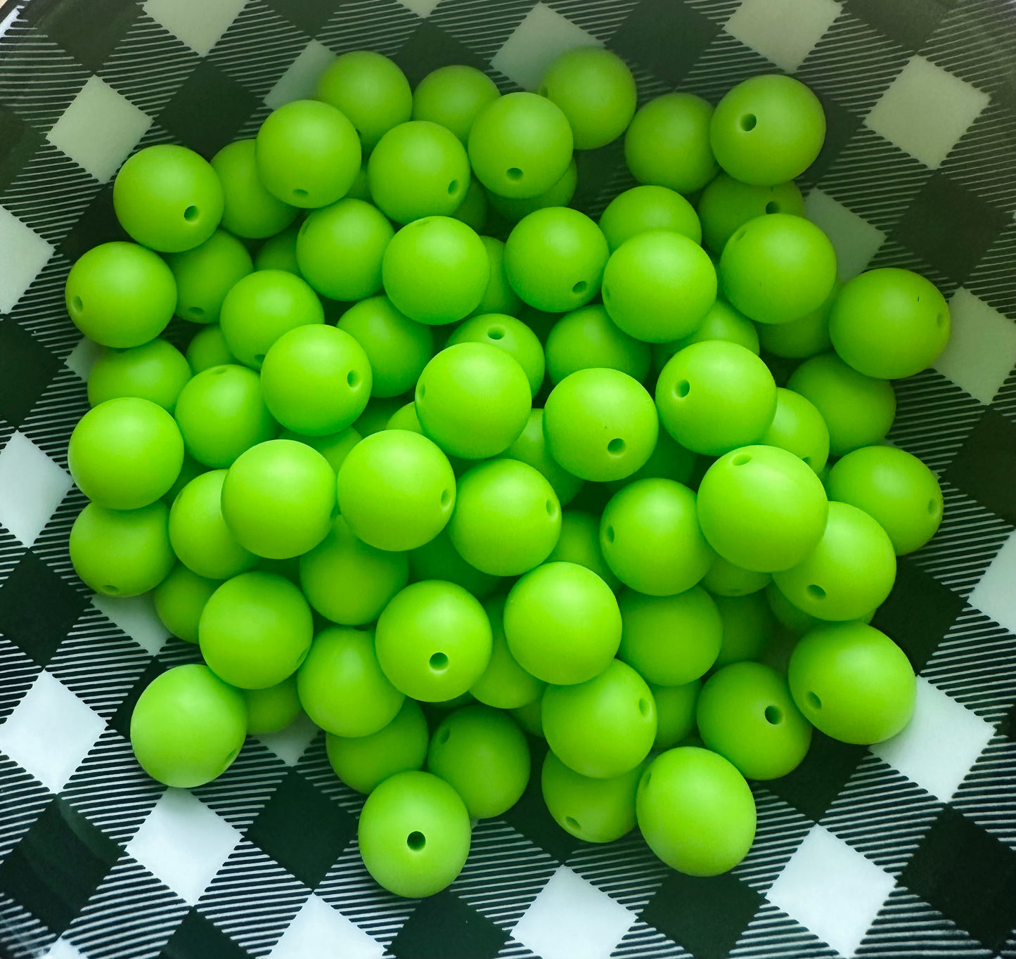 15mm Lime Green silicone beads (wholesale) PACK OF 10