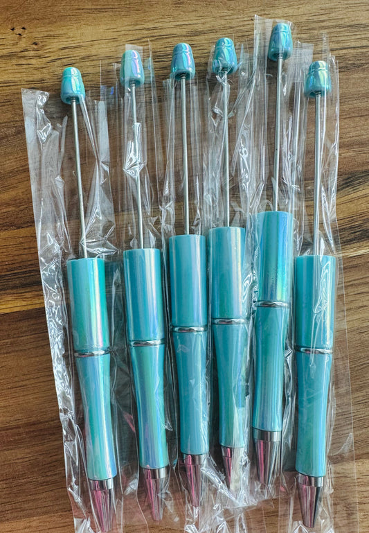 Holographic Teal plastic pens (wholesale)