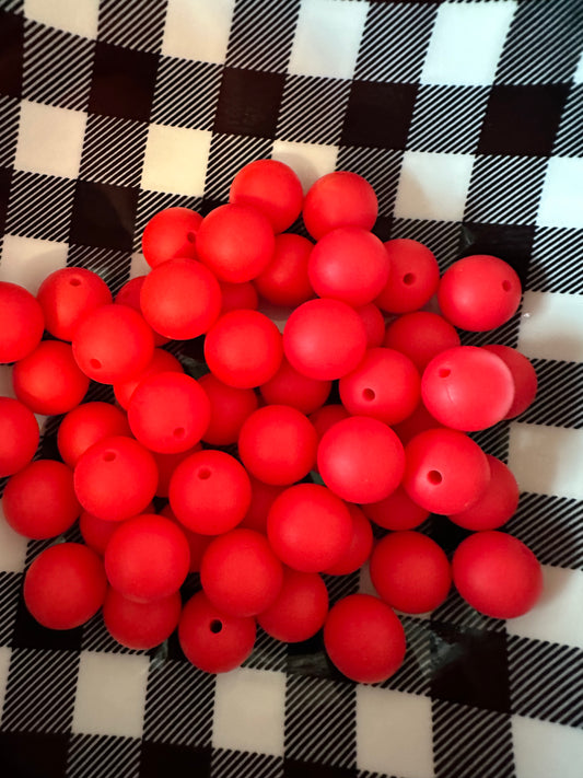 15mm Bright red silicone beads (wholesale) pack of 10