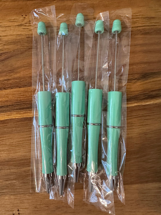 Light teal beadable pens plastic (wholesale)